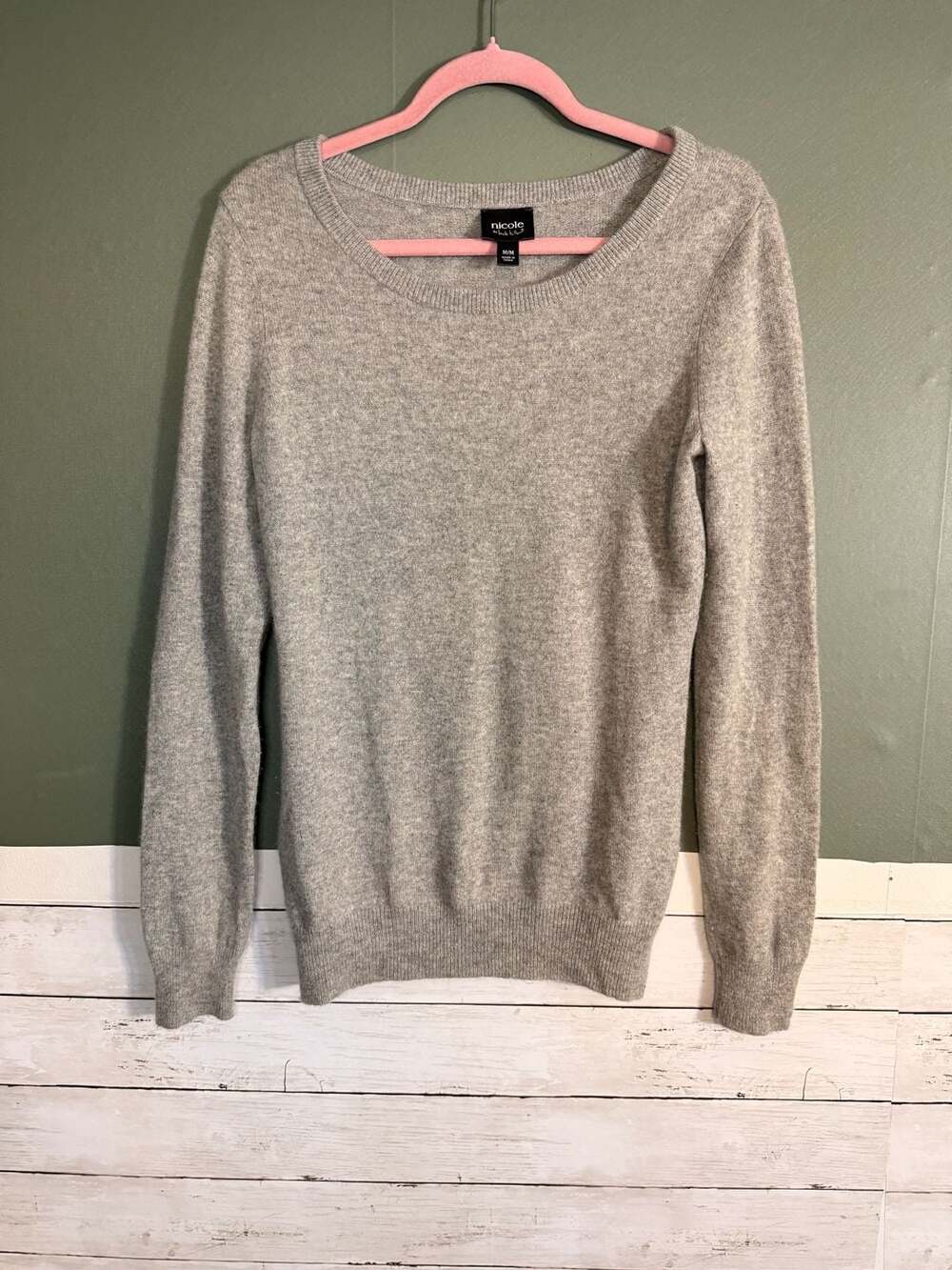 Nicole‎ 100% Cashmere Medium Scoop Neck Sweater Grey Short Dress